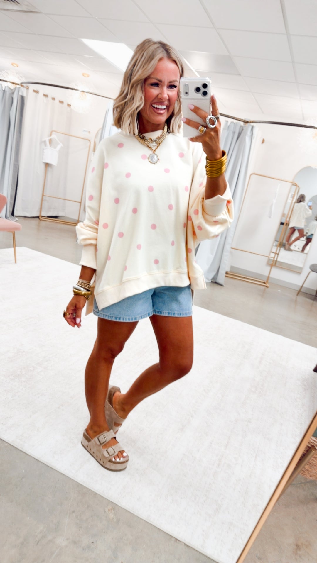 Sweet Dots Sweatshirt-Ivory/Pink