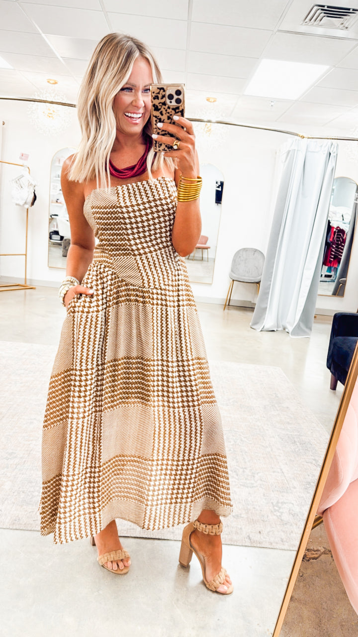 Gingham Print Midi Dress