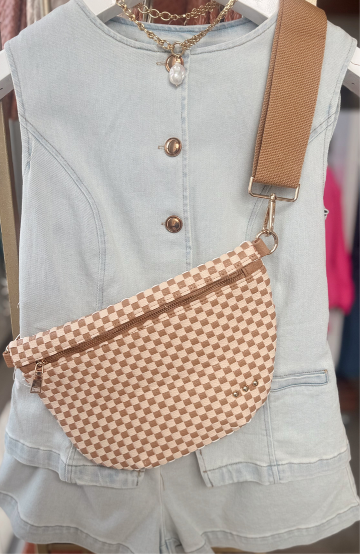 Checkered Tan Westlyn Woven Bum Bag