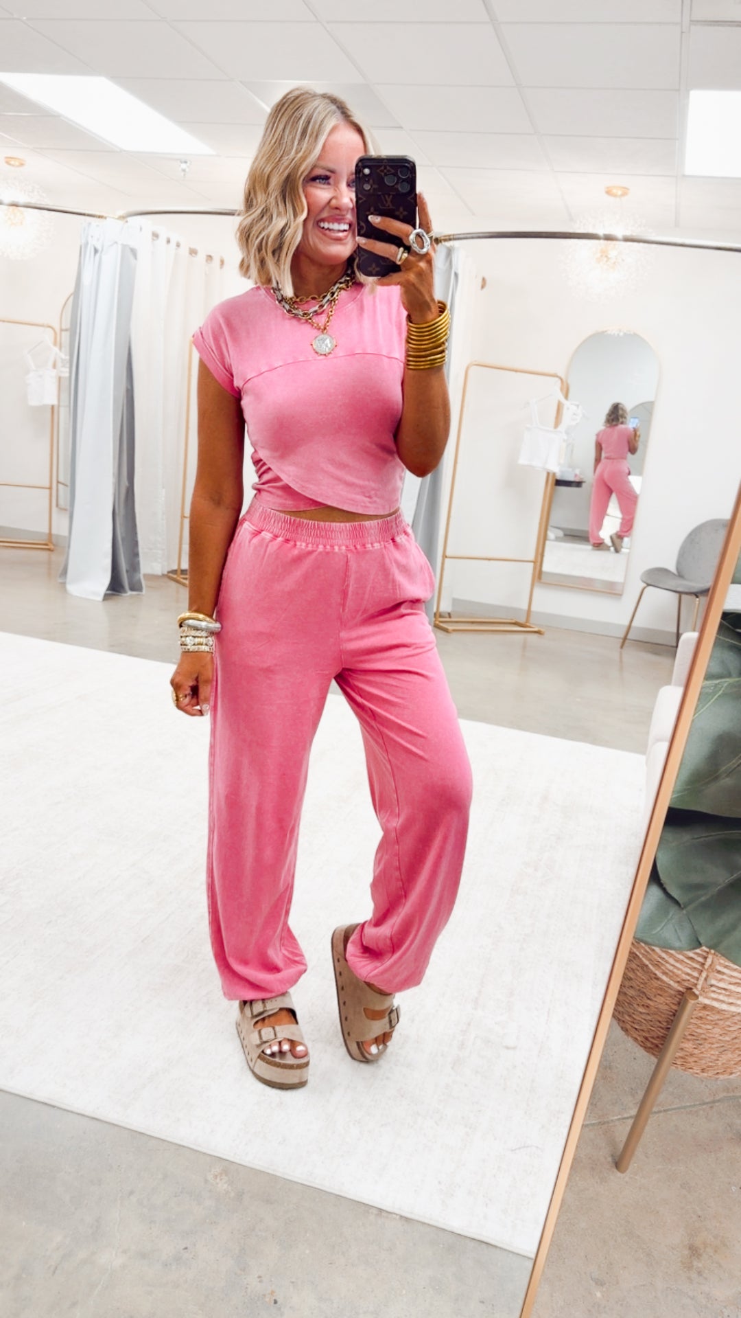 The Phoebe Crop Top & Jogger Set-Fuchsia