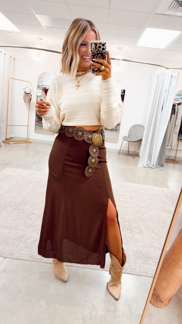 The Marlow Midi Skirt-Brown