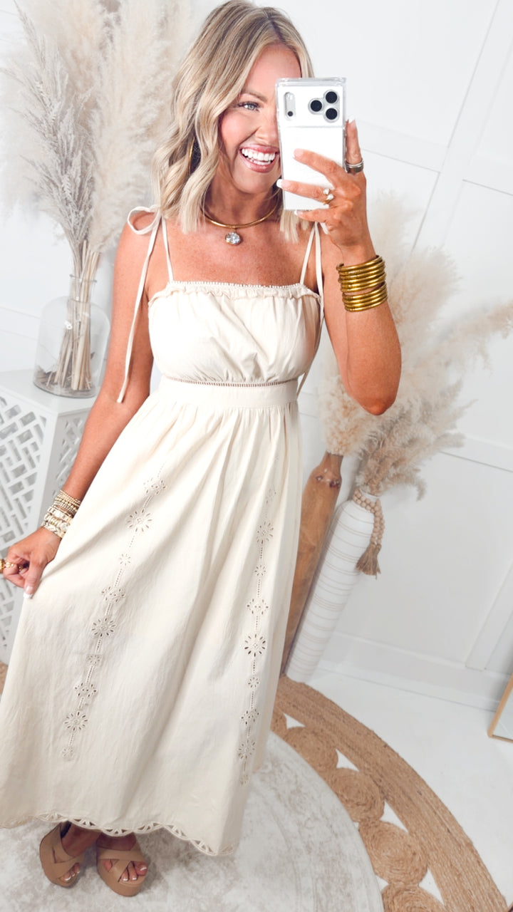 The Sunswept Lace Midi Dress-Cream