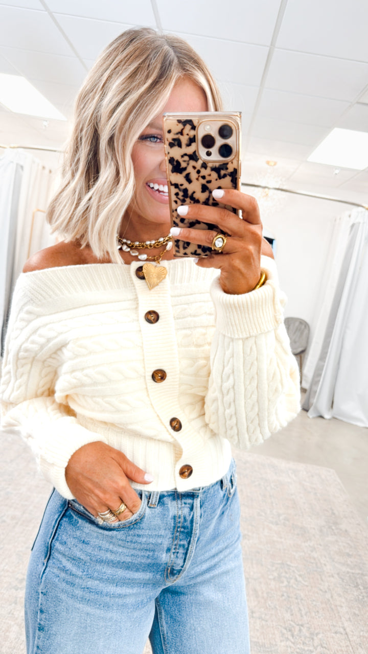 Off Shoulder Sweater Top-Ivory