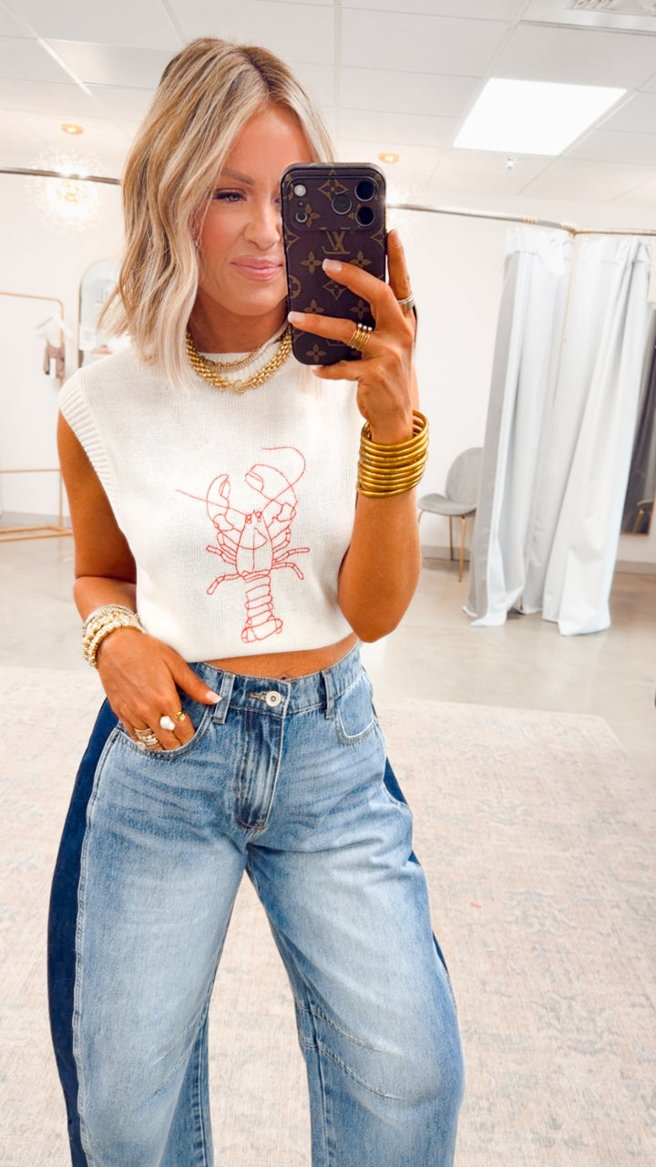 The Coastal Lobster Vest-Cream/Red