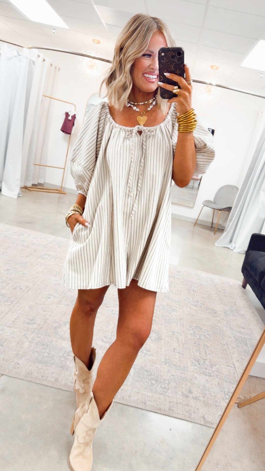 Brixley Bubble Sleeve Romper-Ecru/Blue