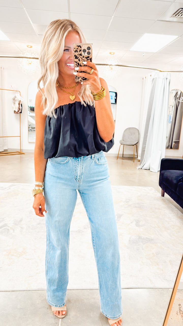 Hazel Strapless Bubble Top-Black