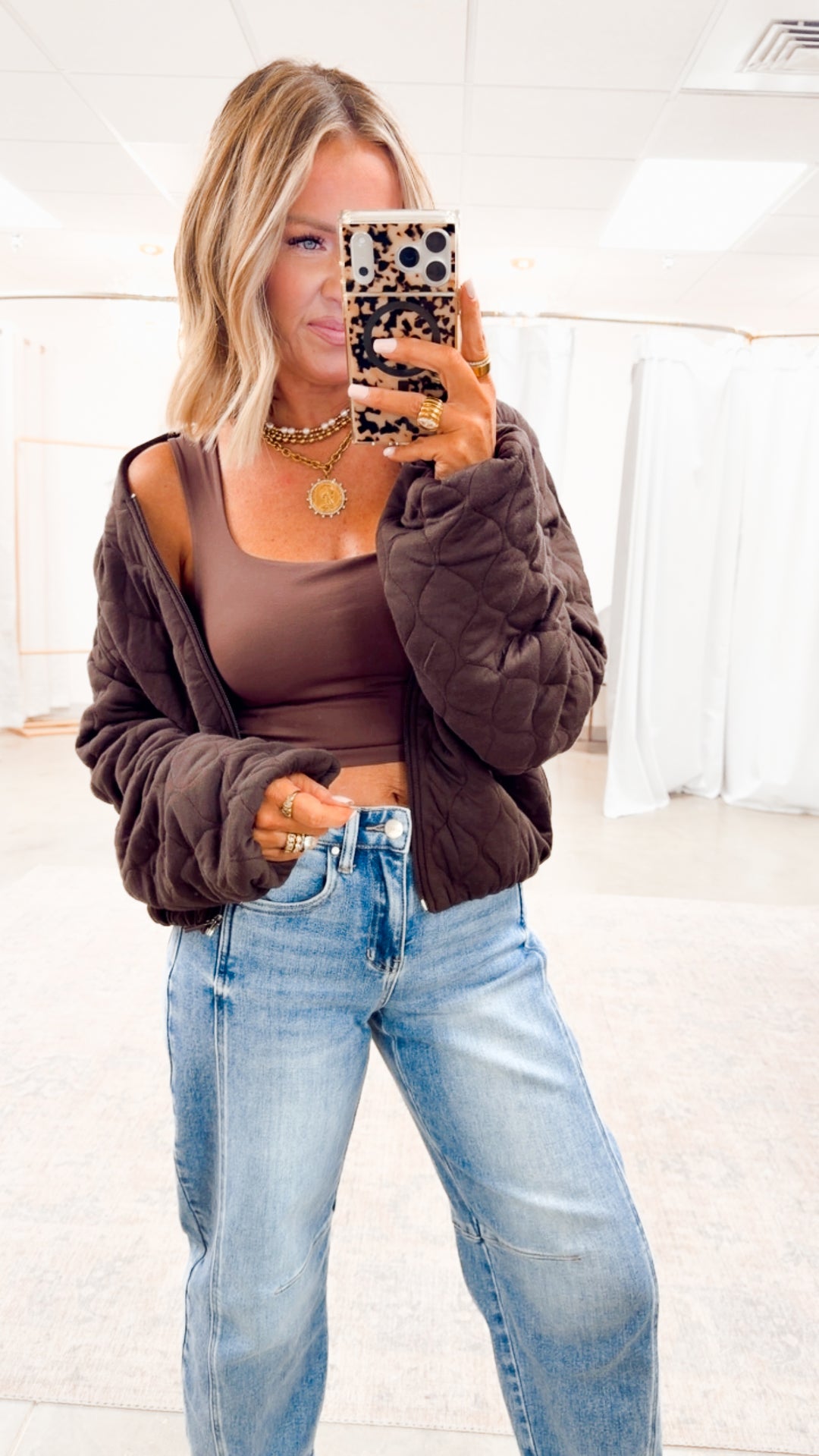 Naomi Quilted Bomber Jacket-Espresso