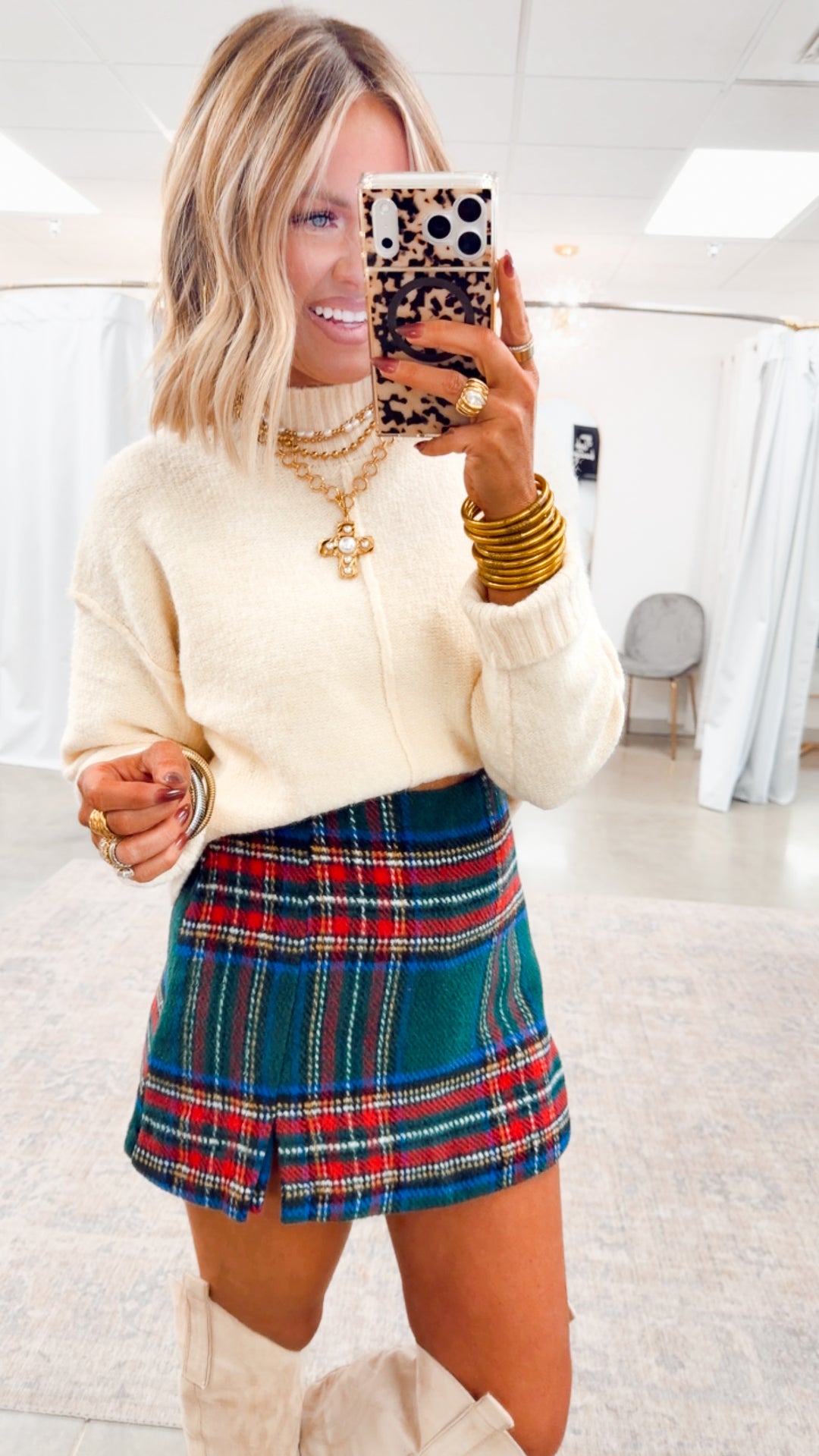 Merry Plaid Skort-Green
