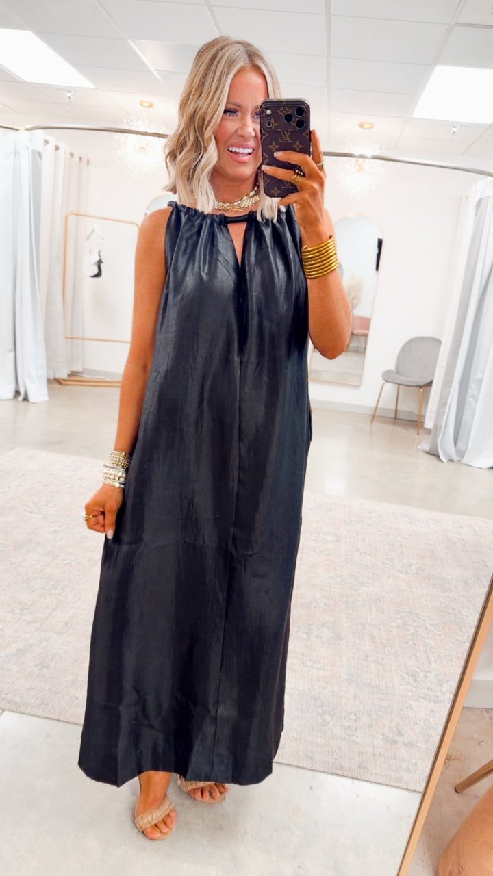 Halter Tie Back Dress-Black