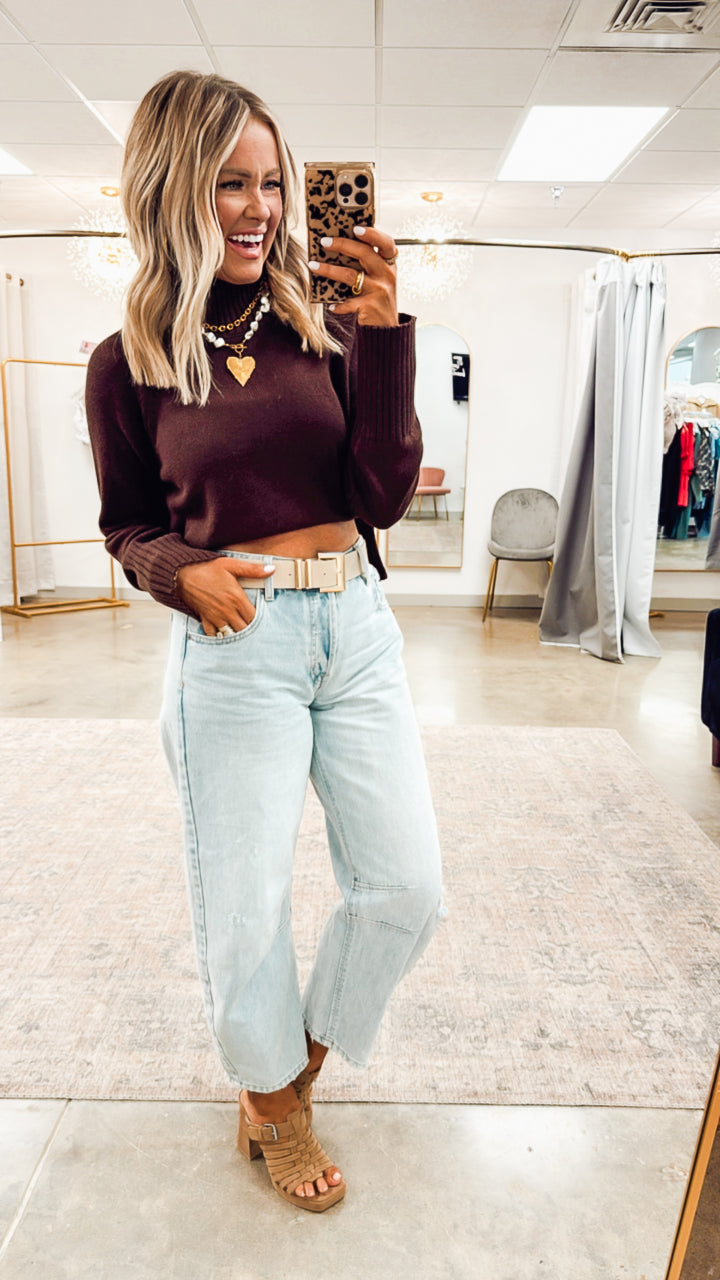 Audrey Cropped Sweater-Brown