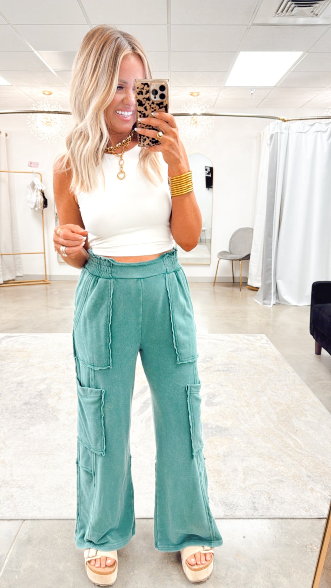Stonewash Utility Sweatpants-Dark Green