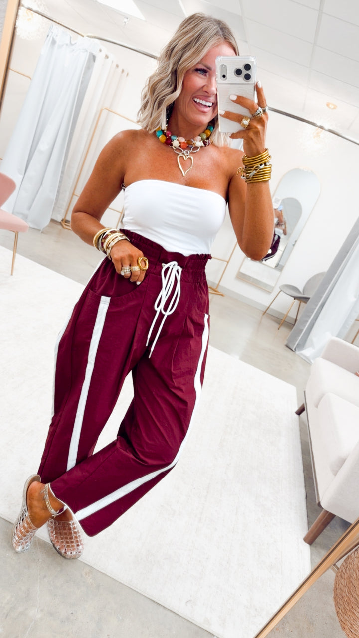 The Easy Pace Windbreaker Pants-Burgundy/White