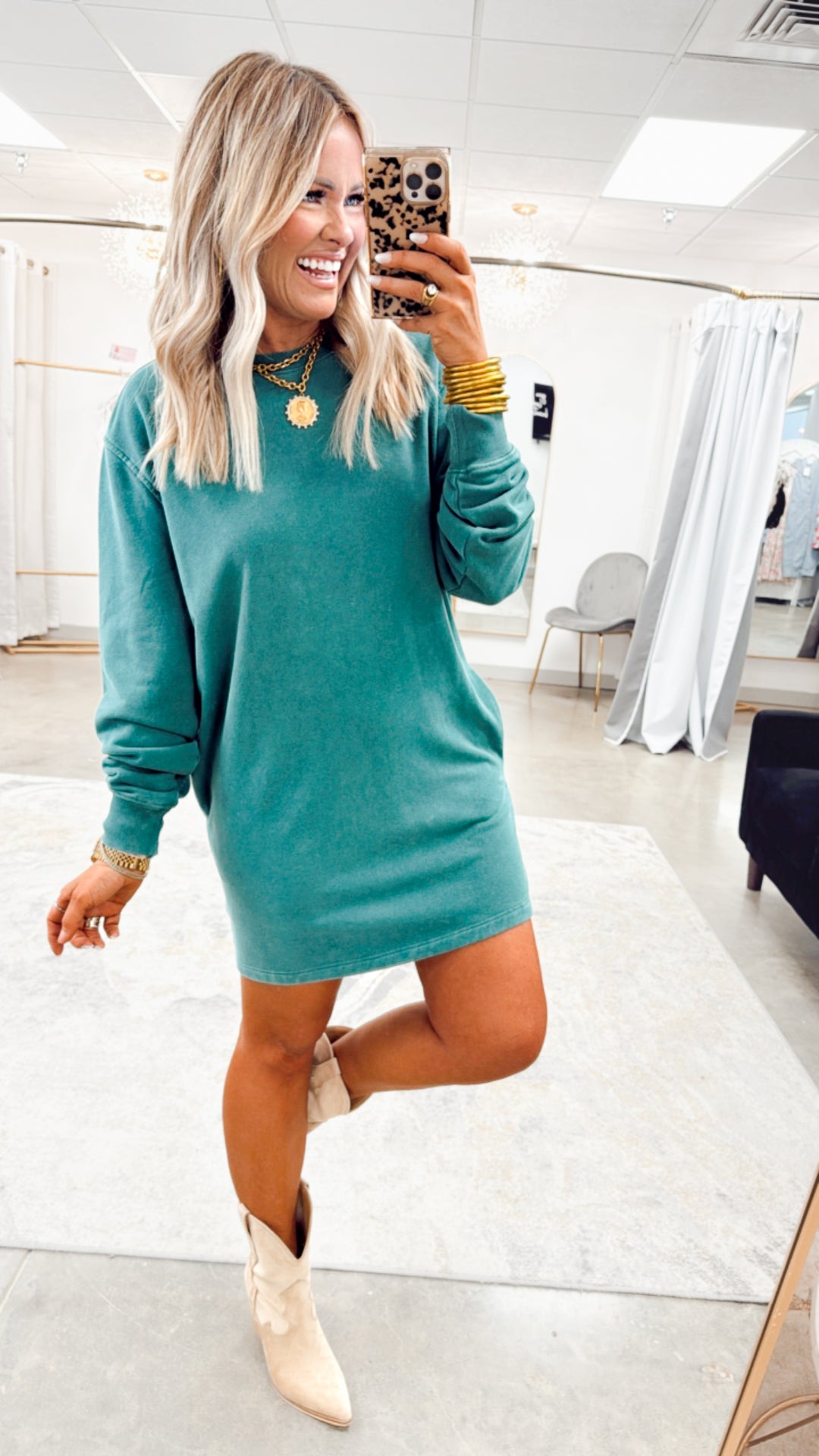 Mila Sweatshirt Dress-Dark Green