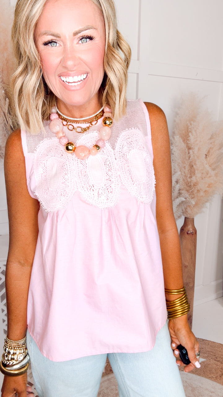 The Evermore Lace Top-Pink