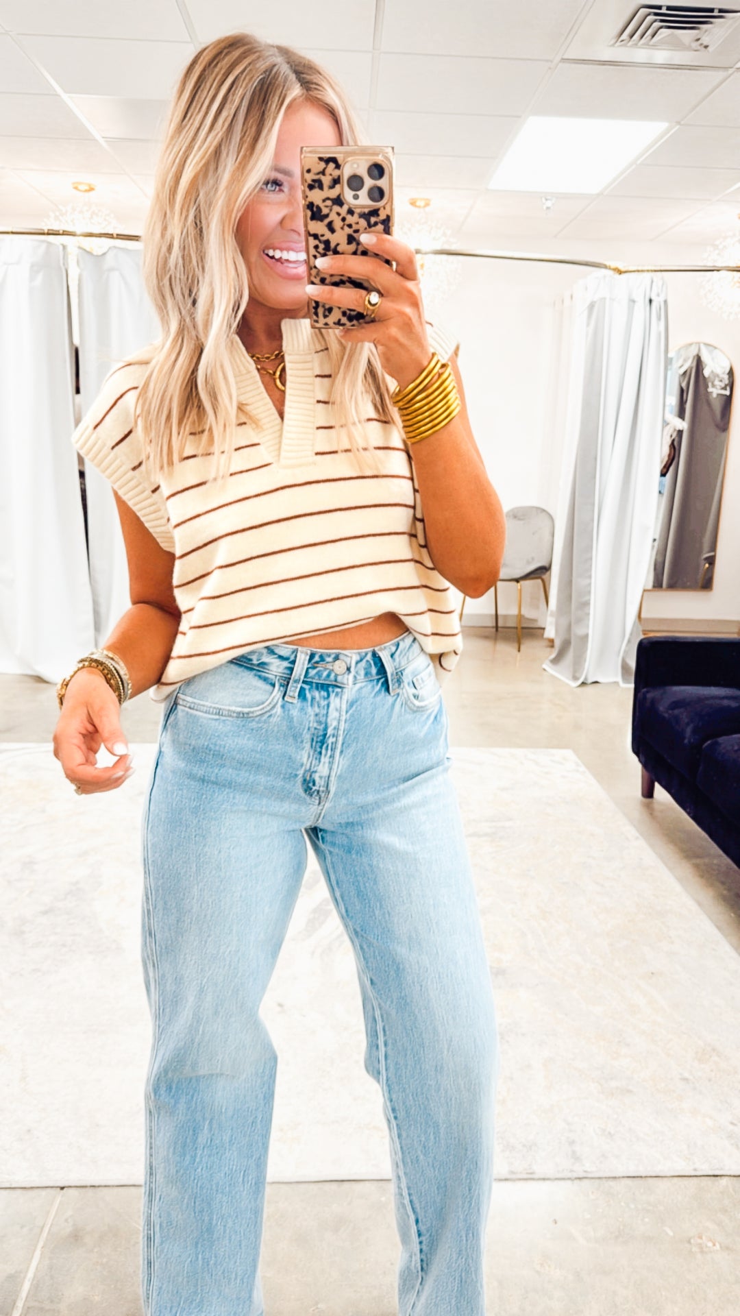 Lainey Sweater Vest-Cream/Rust