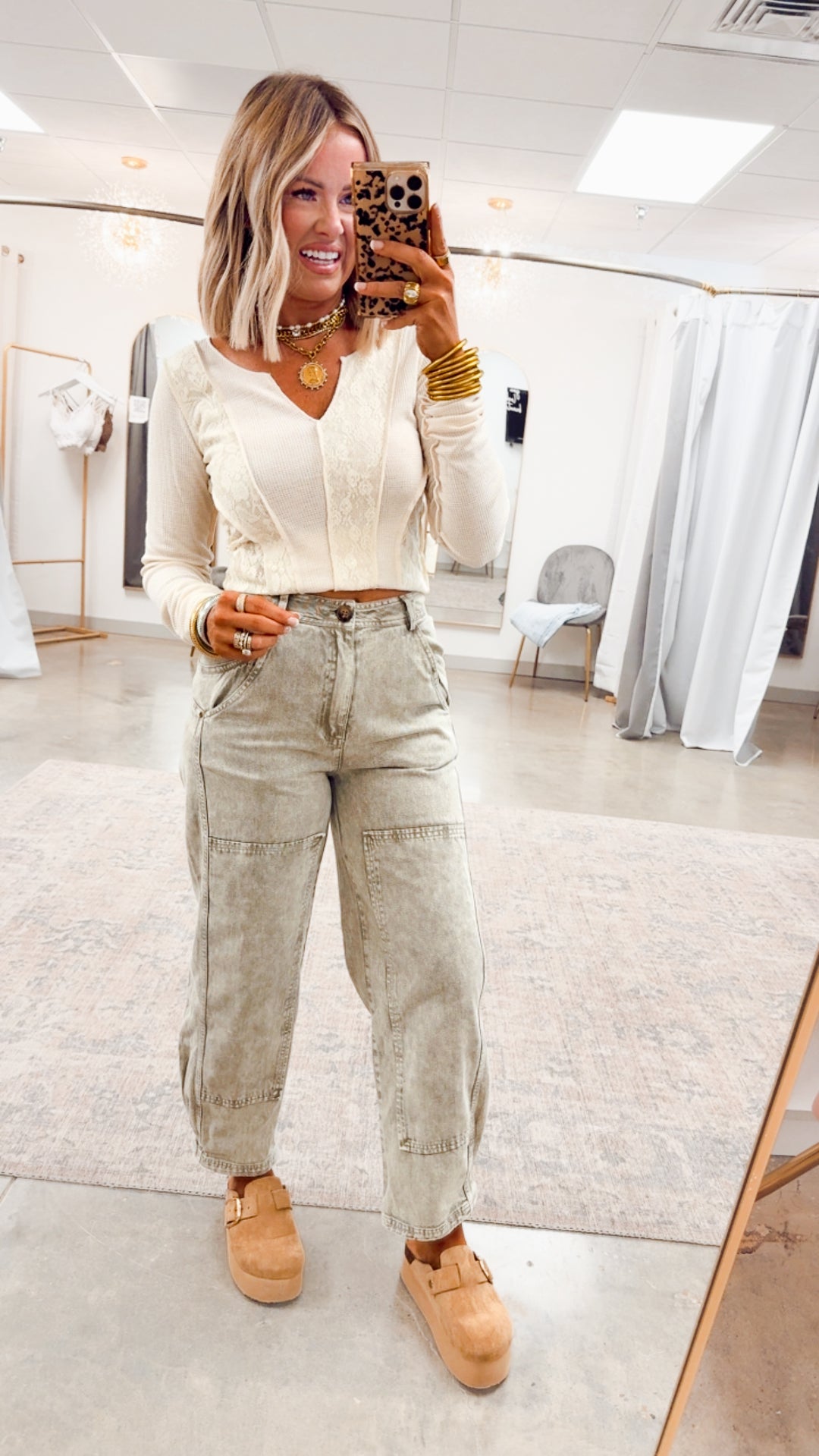 Olive Grove Mineral Wash Barrel Jeans