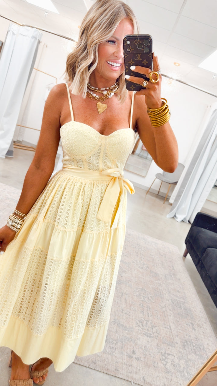 The Sunshine Lace Midi-Lemon Yellow
