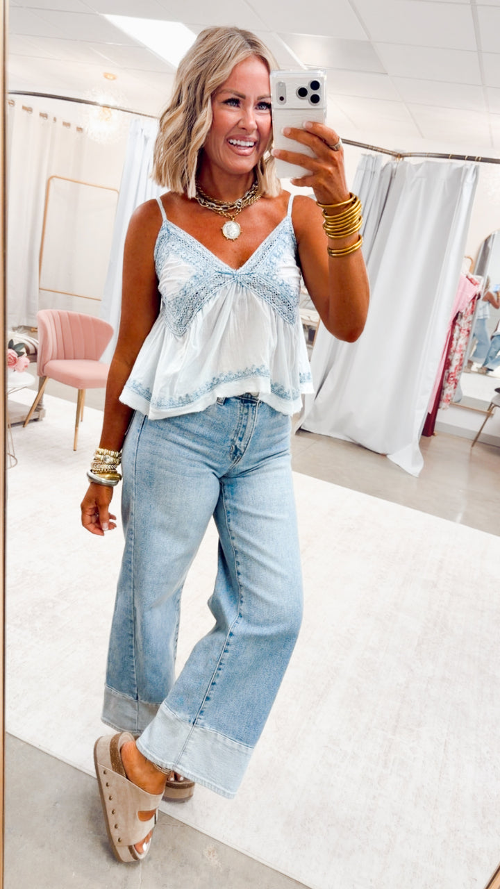 The Dusky Bloom Tank-Blue