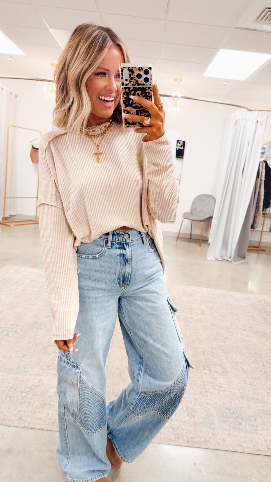 The Haisley Ribbed Top-Sand Beige