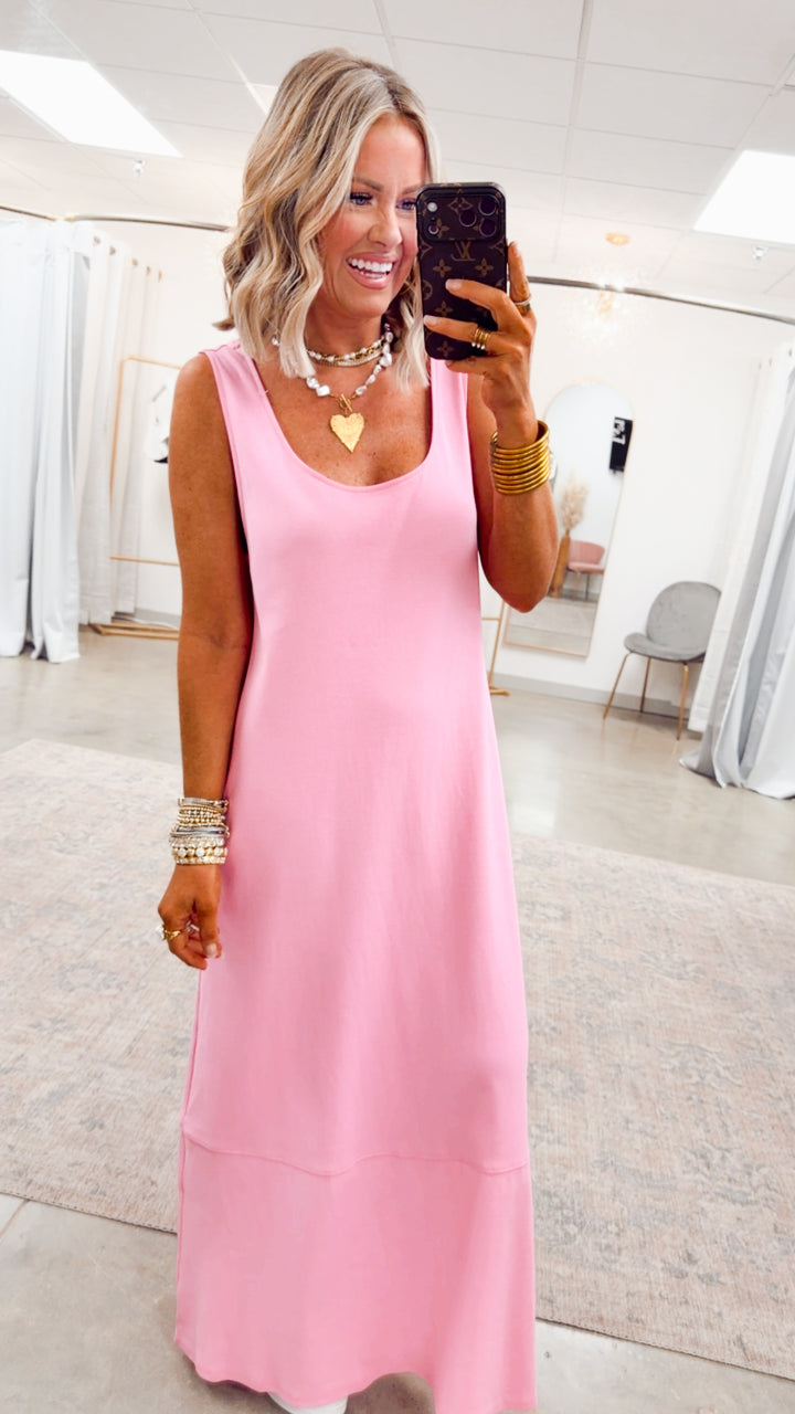 Seabrook Backless Midi Dress-Pink