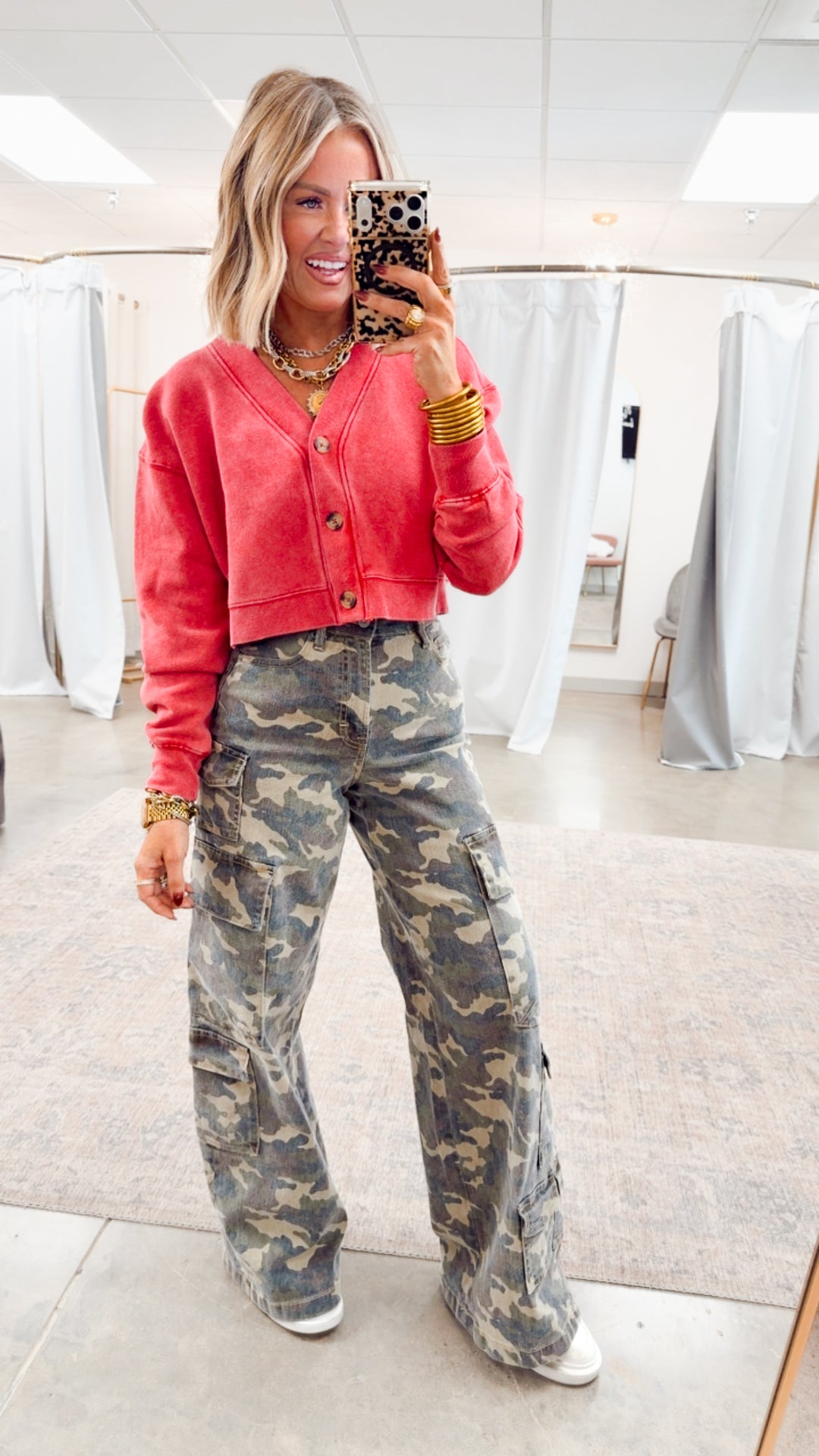 Camo Couture-High Rise Cargo Jeans
