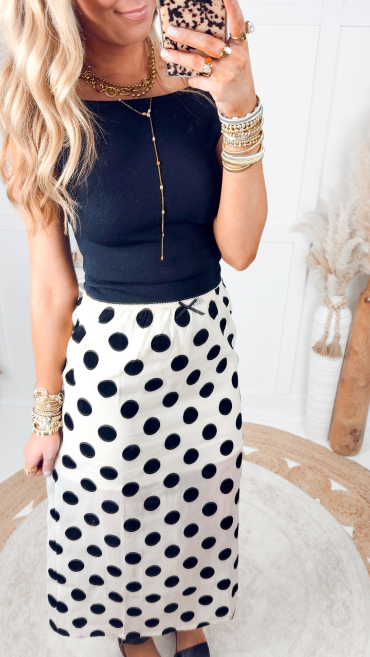The Enchanted Polka Dot Midi Skirt