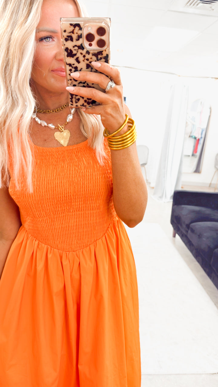 The Harper Smocked Maxi Dress- Orange