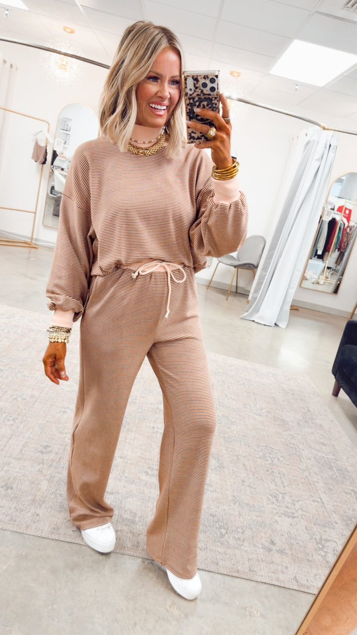 Kourtney Stripe Lounge Set-Rust