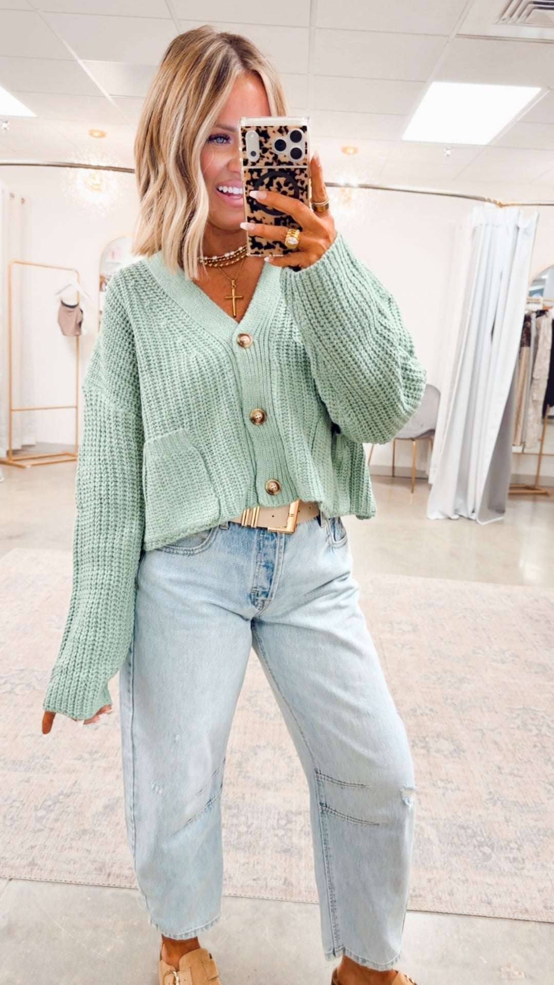 Oversized Ribbed Sweater Cardigan-Dusty Green