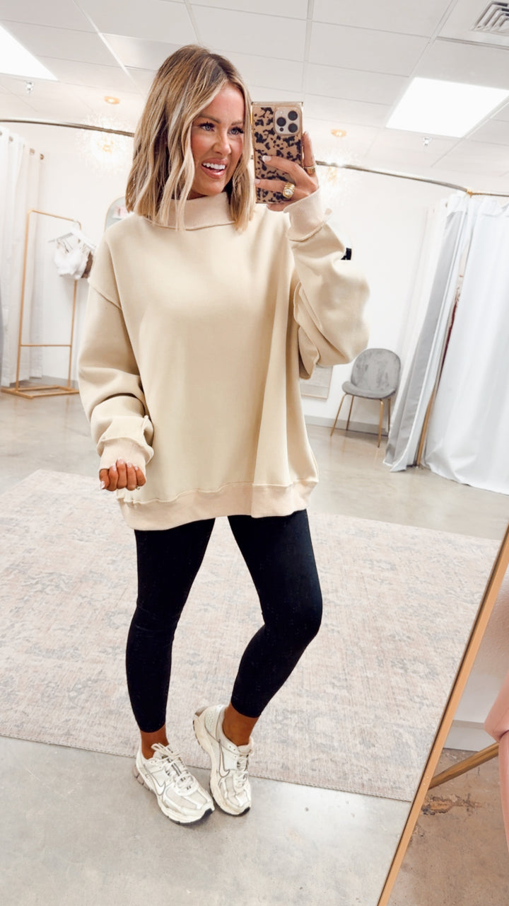 Sand Reversible Mock Neck Sweatshirt