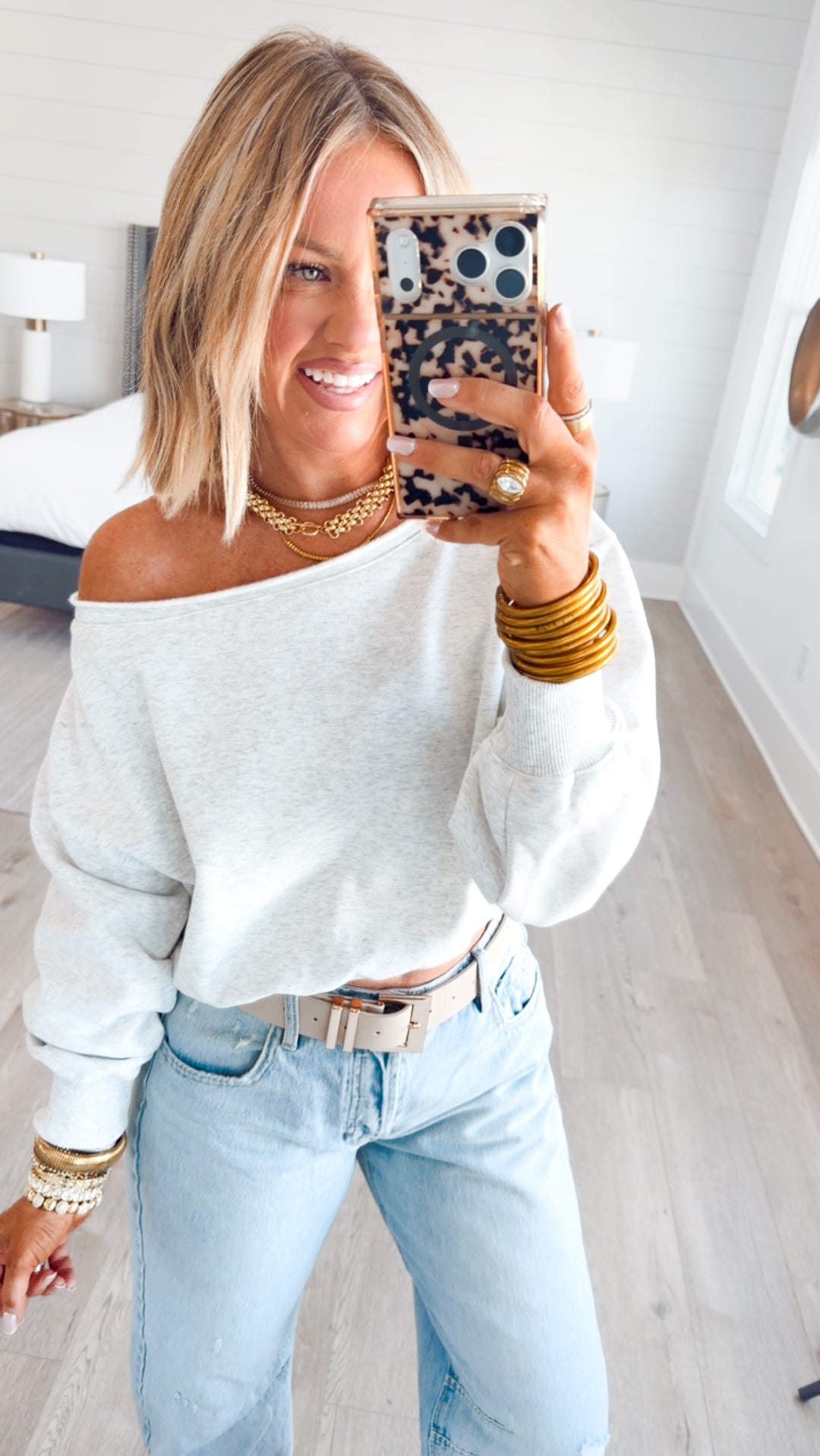 Alina Off Shoulder Sweatshirt-White Melange