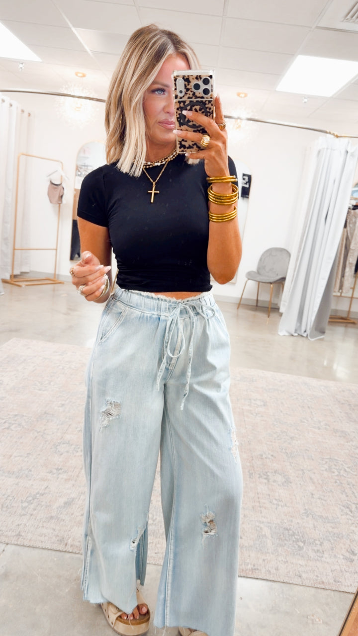 Seamless Crewneck Top-Black