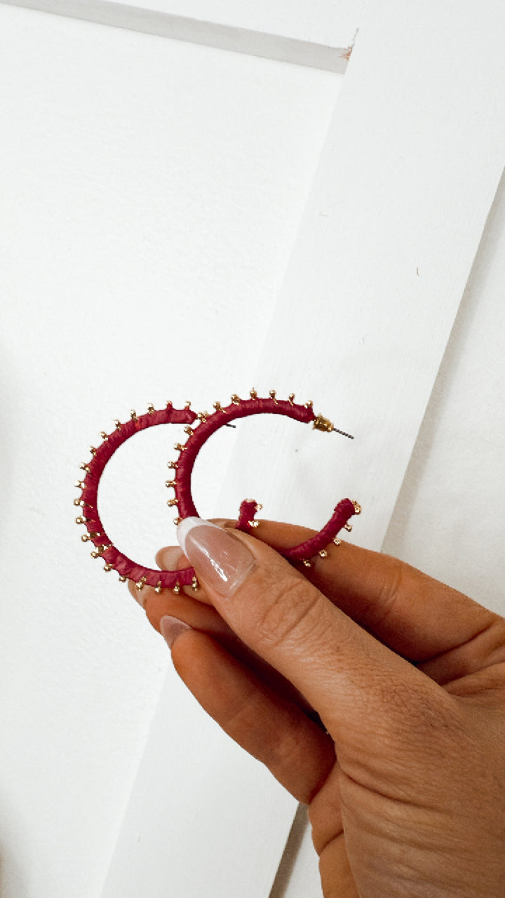 Burgundy Raffia Flat Hoops