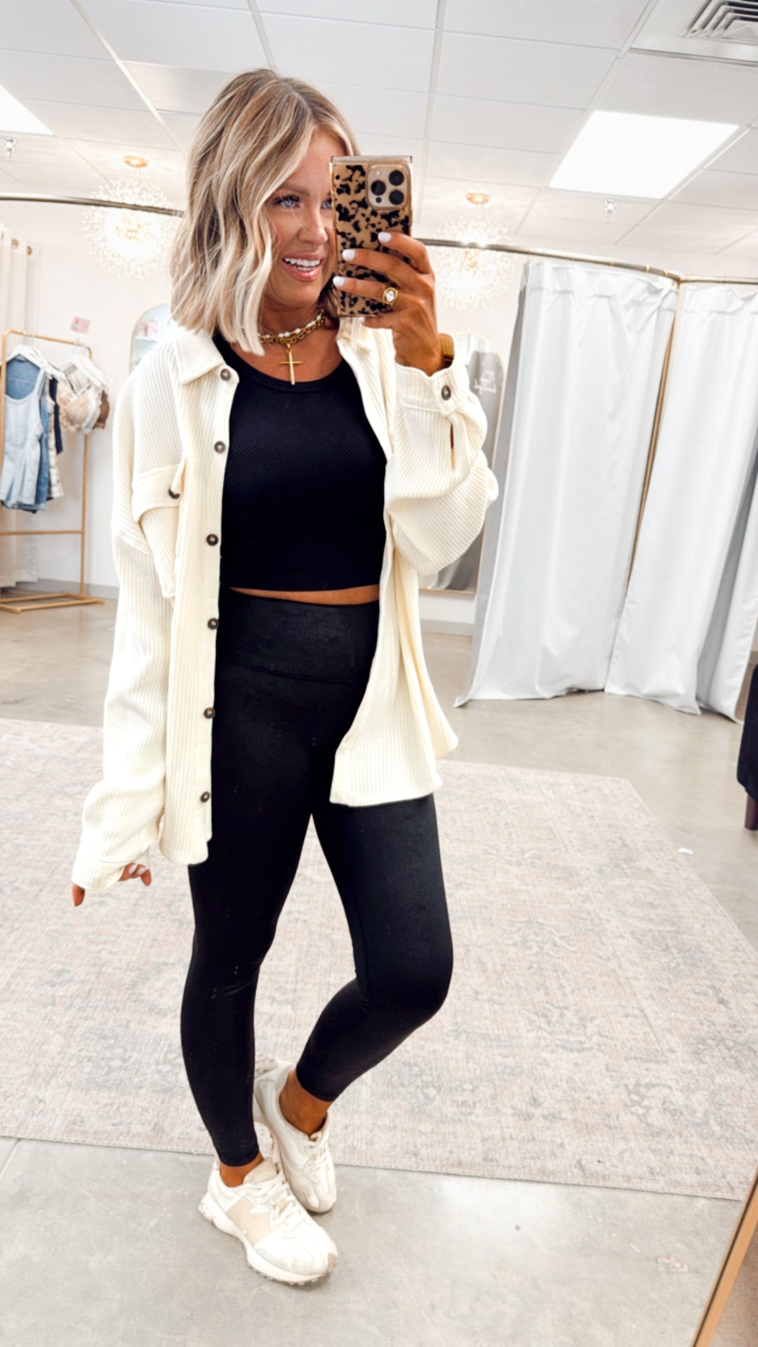 Oversized Waffle Shacket-Cream