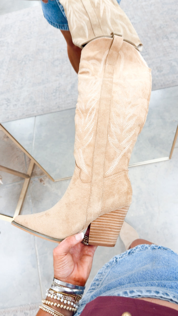 Bronco Knee High Boots-Almond