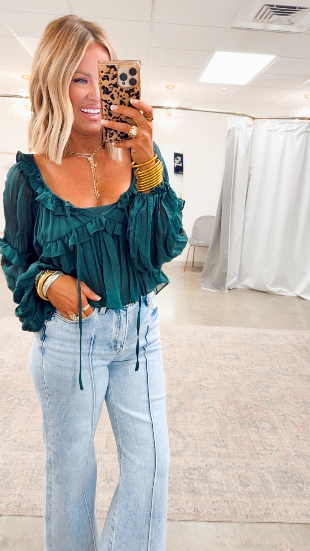 Florence Ruffle Blouse-Green