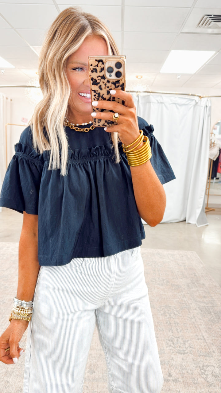 Camryn Cropped Blouse-Navy