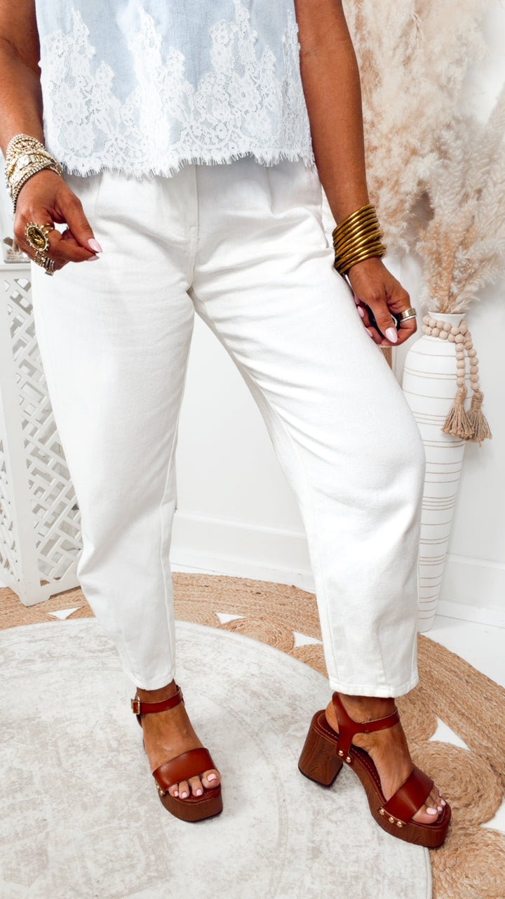 Carrie Twill Barrel Pants-White