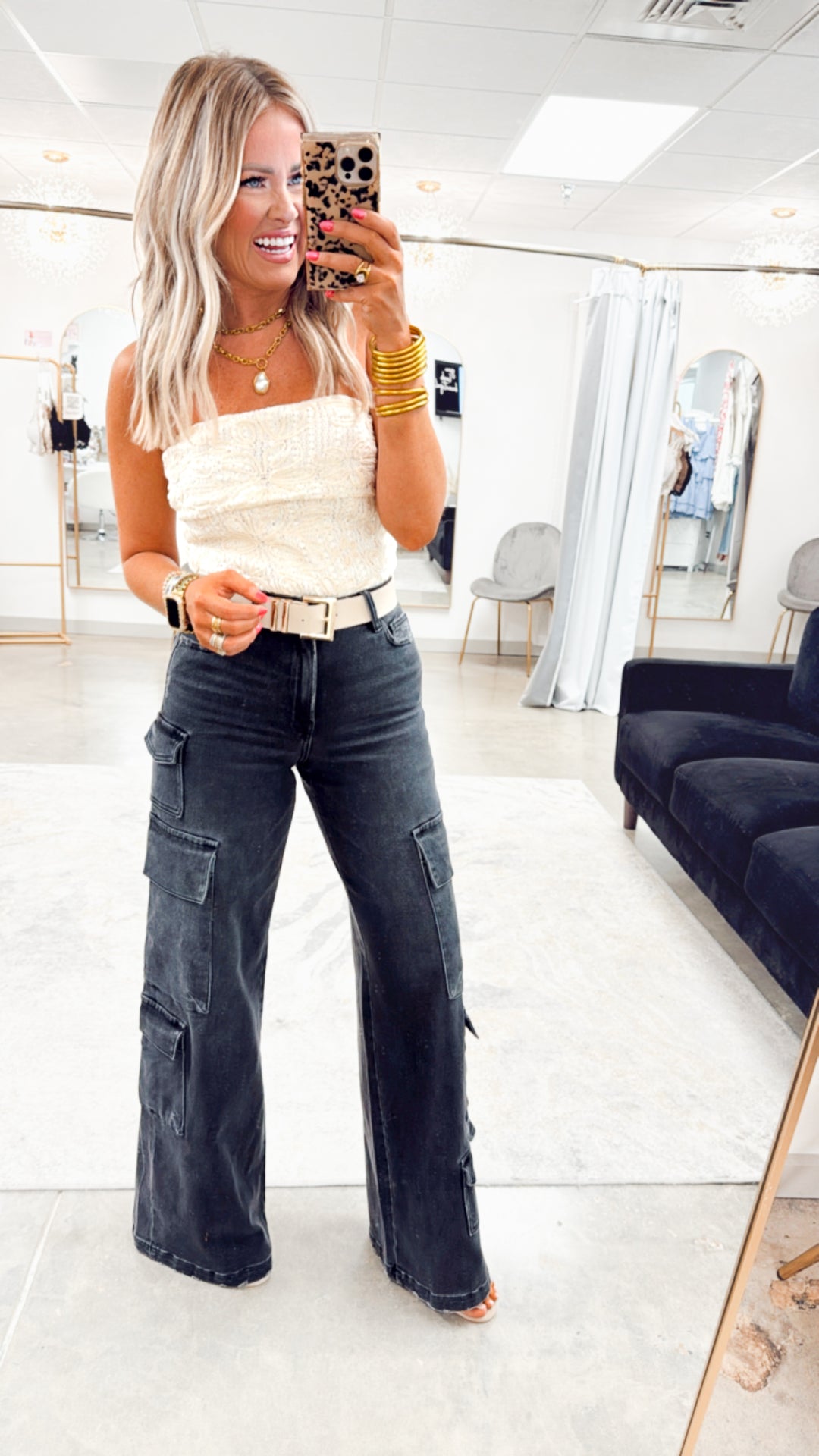 Charcoal Couture-High Rise Cargo Jeans