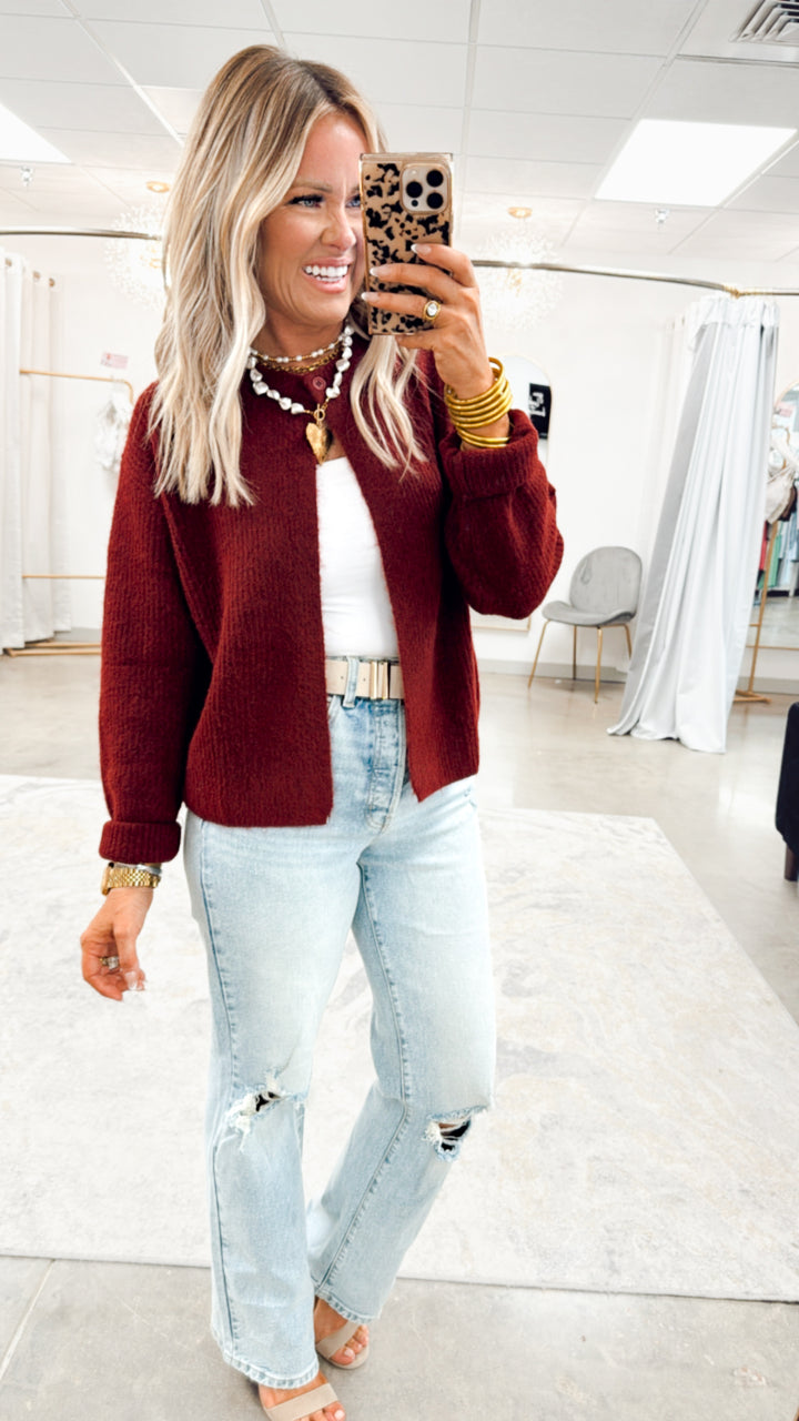 Senna Open Cardigan-Burgundy