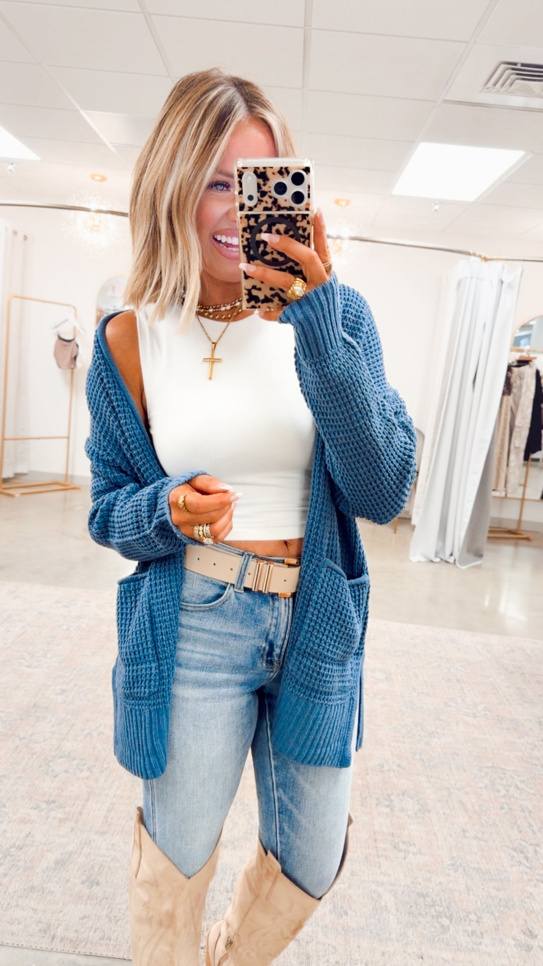 Dusty Blue Waffle Weave Cardigan