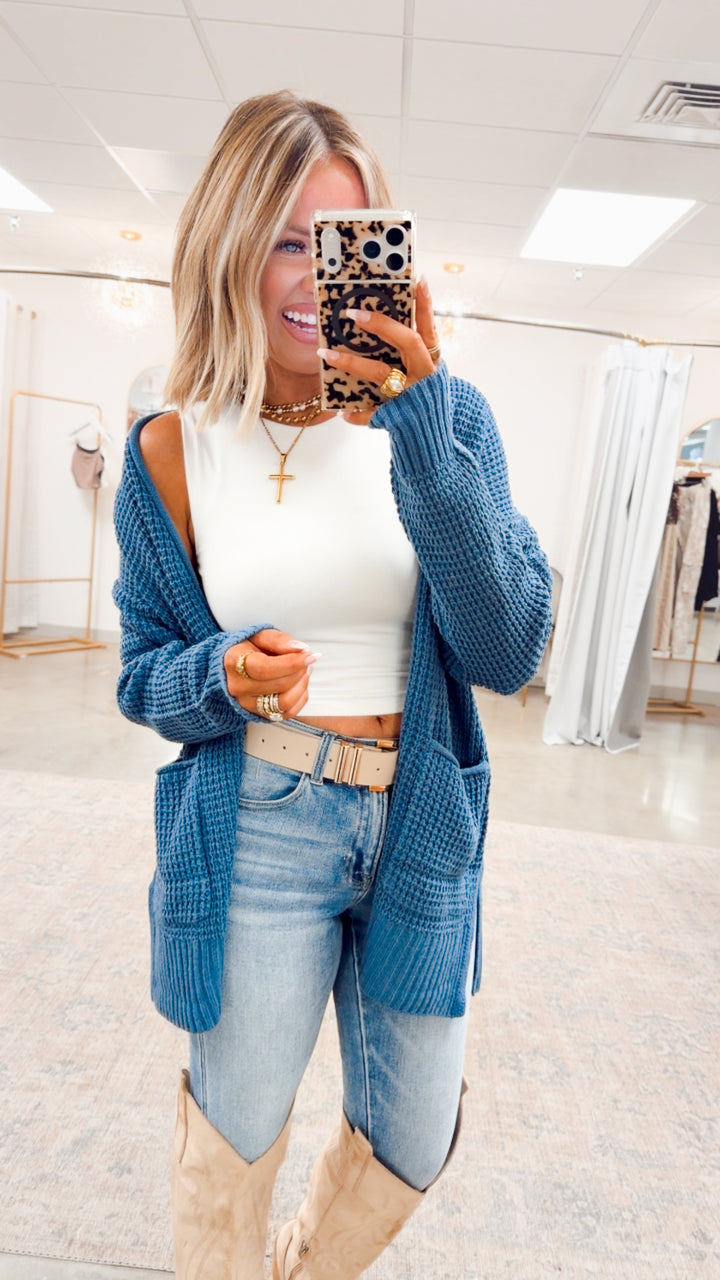 Dusty Blue Waffle Weave Cardigan
