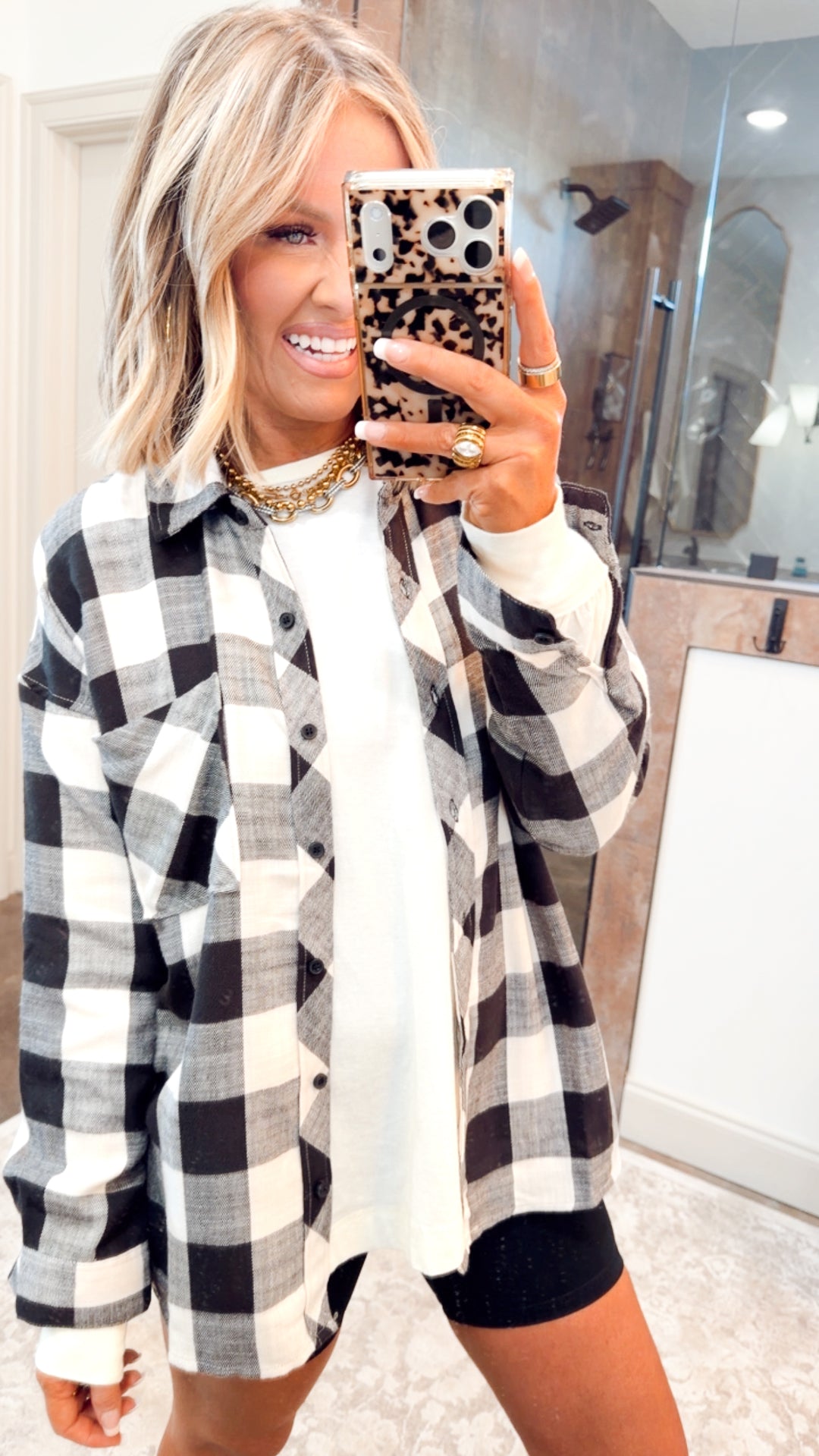 Buffalo Check Flannel Top-Cream/Black