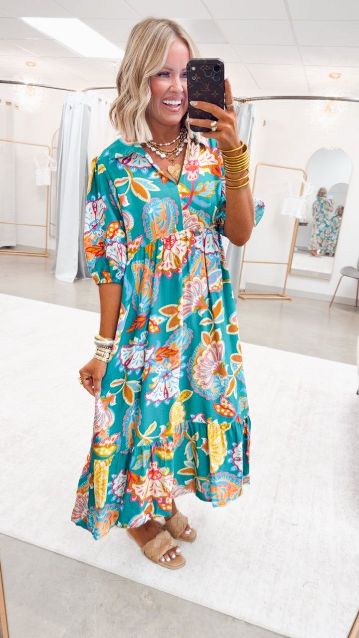 The Vespera Paisley Midi Dress
