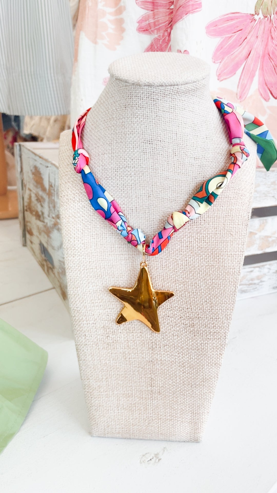 The Starlight Scarf Necklace with Big Gold Star Pendant