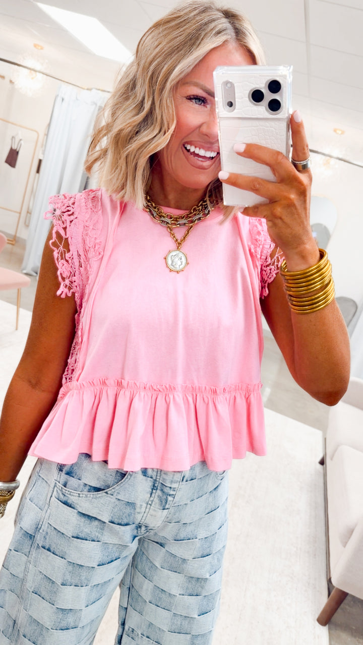 Wisteria Lace Top-Charming Pink