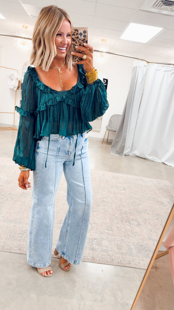 Florence Ruffle Blouse-Green