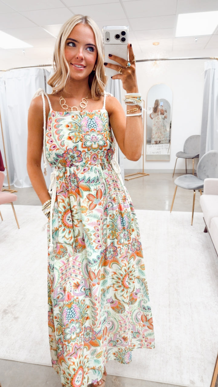 Tropical Boho Midi Dress-Orange Mint