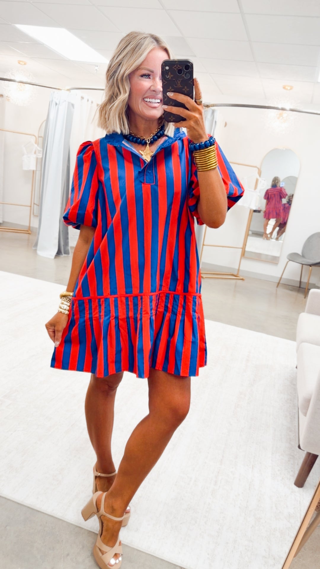 The Harbor Belle Mini Dress-Navy/Red