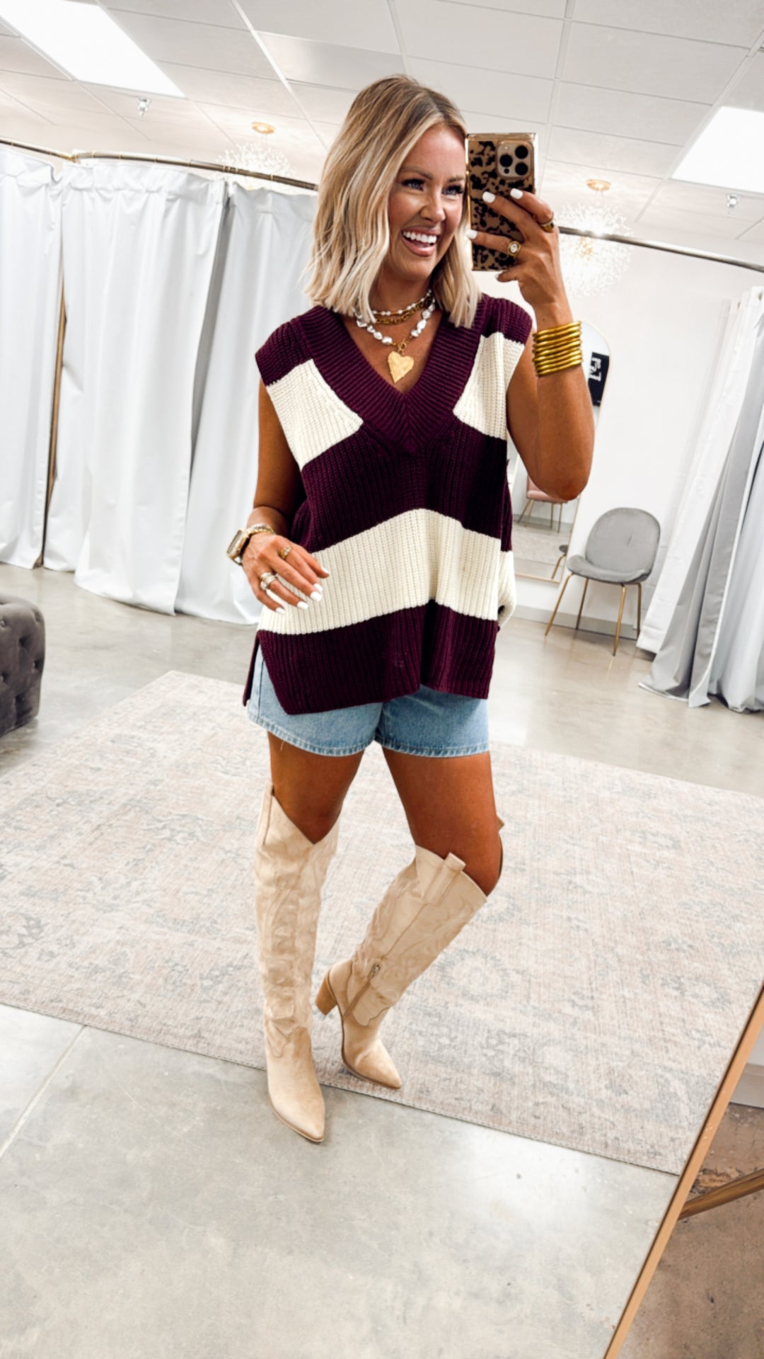 Gabby Sweater Vest-Cream/Cherry